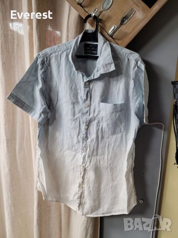 Ленена риза мъжка ,преливащо от бяло в синьо- L размер, снимка 2 - Ризи - 40019454