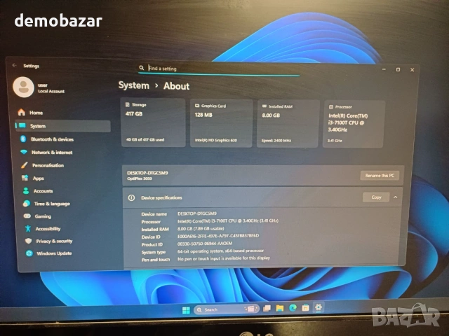 Dell OptiPlex Micro компютър i3-7100T/8GB DDR4/SSD NVme + HDD/WiFi , снимка 5 - Работни компютри - 53233820