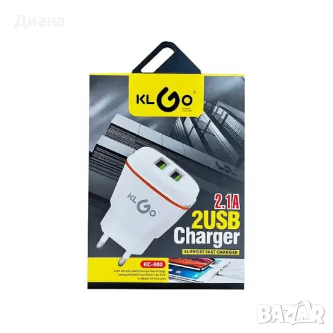 Адаптер с 2 USB порта KLGO KC-400 и функция за бързо зареждане, снимка 1