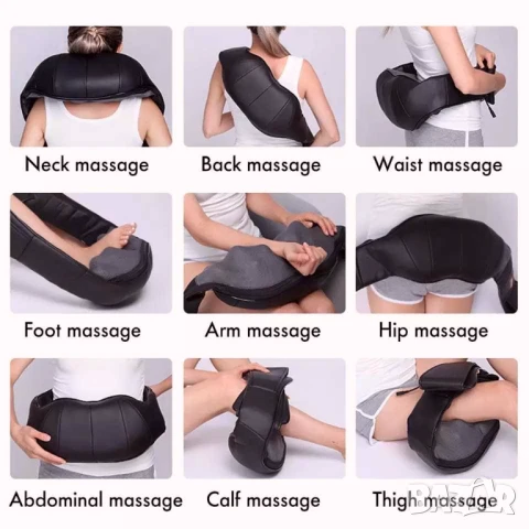 Топ цена! НОВ Шиацу масажор с 6 копчета, 16 глави, Затопляща функция, Ръкохватки, Черен, снимка 4 - Масажори - 50509550