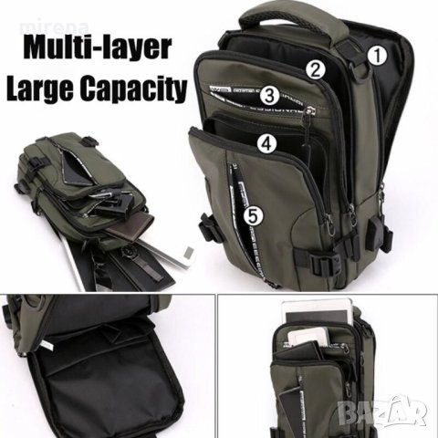 2022 Мъжка чанта за през рамо против кражба, USB зареждане, водоустойчива, многофункционална чанта з, снимка 5 - Чанти - 40348990