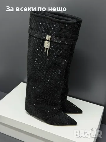 Givenchy Луксозни Дамски Ботуши С Бляскави Кристали Катинар И Заострен Връх Код E252