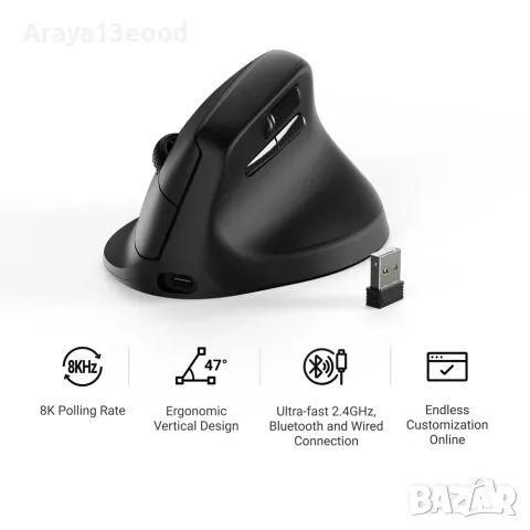 Безжична ергономична мишка Keychron M5 – 30 000 DPI, 8000 Hz, снимка 8 - Клавиатури и мишки - 55975739