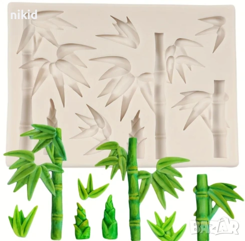 Бамбук Бамбукови пръчки с листа силиконов молд форма фондан шоколад гипс декор , снимка 3 - Форми - 53014109