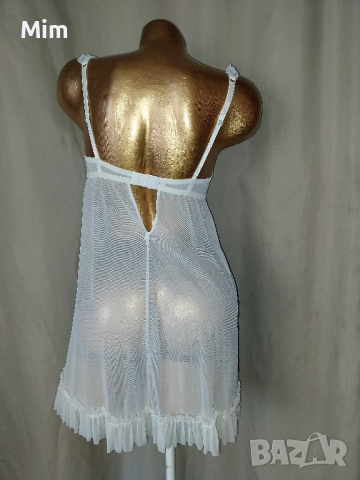 70 А/В Бяла нощница от прозрачен еластичен воал, снимка 5 - Нощници - 44816288