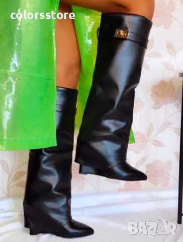 Ботуши на платформа - черна кожа - K-40