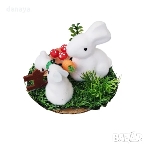 5792 Великденска декорация Зайчета в градинка, 14см, снимка 2 - Декорация за дома - 49398718