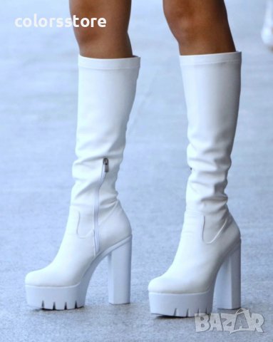Ботуши на ток - бяла кожа - NA10, снимка 3 - Дамски ботуши - 39061731