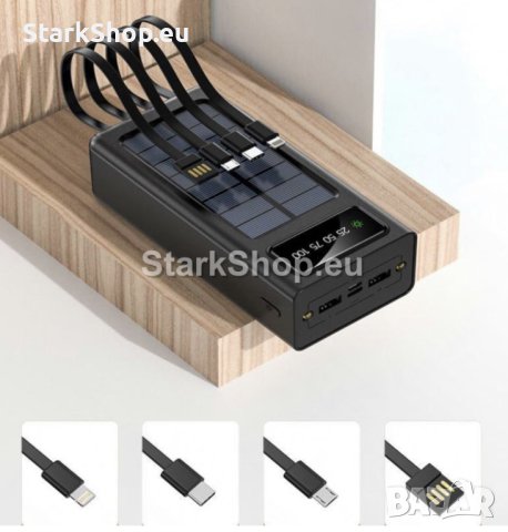 Соларна външна батерия 10000mah с три кабела и фенер, снимка 2 - Друга електроника - 41371324