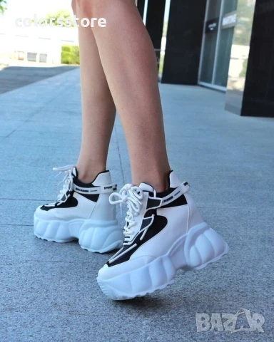 Кецове на платформа - бяло с черно - PA300

, снимка 2 - Кецове - 50815523