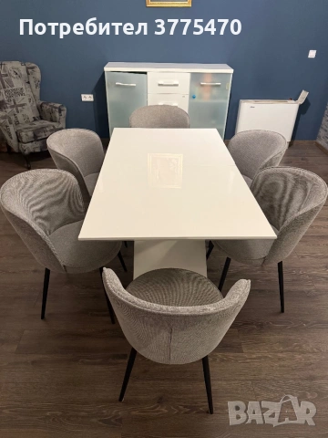 Трапезна маса бял гланц - разтегателна, снимка 4 - Маси - 53847779