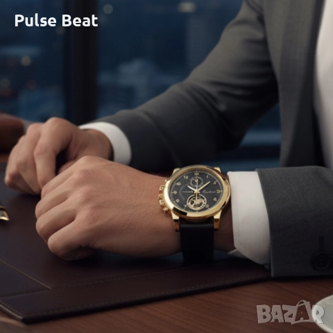 Елегантен мъжки комплект – часовник с черна каишка и гривна с метален щит, снимка 7 - Мъжки - 52045183