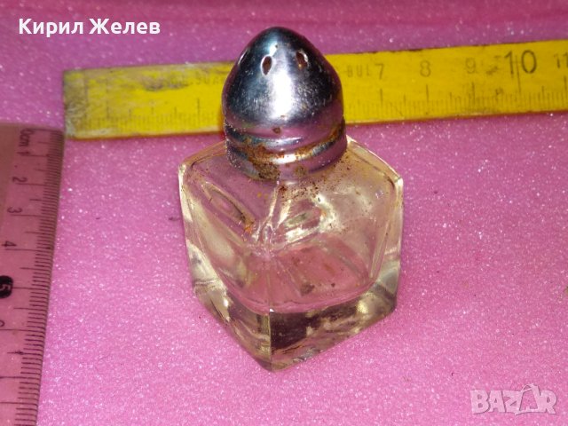 СТАРА СТЪКЛЕНА РЕТРО СОЛНИЧКА със СРЕБРИСТО МЕТАЛНО КАПАЧЕ За КОЛЕКЦИЯ ДЕКОРАЦИЯ МЕХАНА 42946, снимка 6 - Други ценни предмети - 44312565