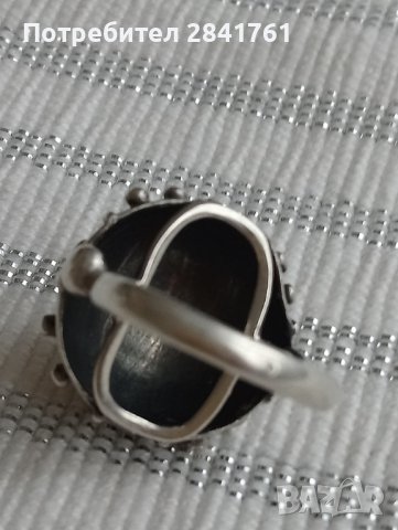 Антикварен сребърен пръстен с кехлибар, снимка 3 - Пръстени - 39463053