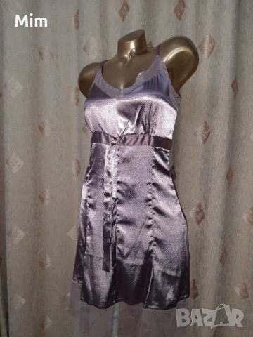 L Сатенена рокля в лилаво с пайети и воал, снимка 2 - Рокли - 41769426