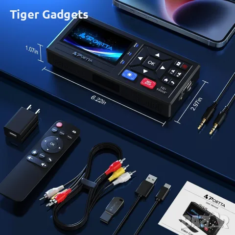 Portta VD10 VHS към Digital конвертор с 128GB USB 3.0, 1080p, LCD дисплей и дистанционно, снимка 6 - Кабели и адаптери - 56034236