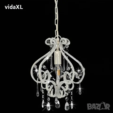vidaXL Полилей с кристали, бял, кръгъл, E14, снимка 2 - Полилеи - 56146470