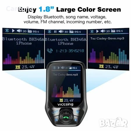 VicTsing Bluetooth FM трансмитер, 1,8" цветен екран, 3 USB, QC3.0, 5 EQ режима, Aux, снимка 5 - Аксесоари и консумативи - 42345133
