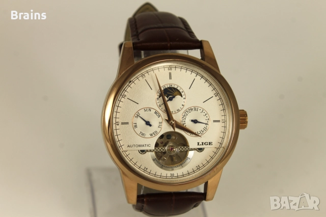 Мъжки Ръчен Часовник LIGE Automatic Toubillon Розово Злато, снимка 2 - Мъжки - 52827082