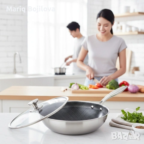 Уок тиган с капак Goldmann Fusionhex Pro GM 1128-28WK, 28x8.5 , снимка 5 - Съдове за готвене - 53556029