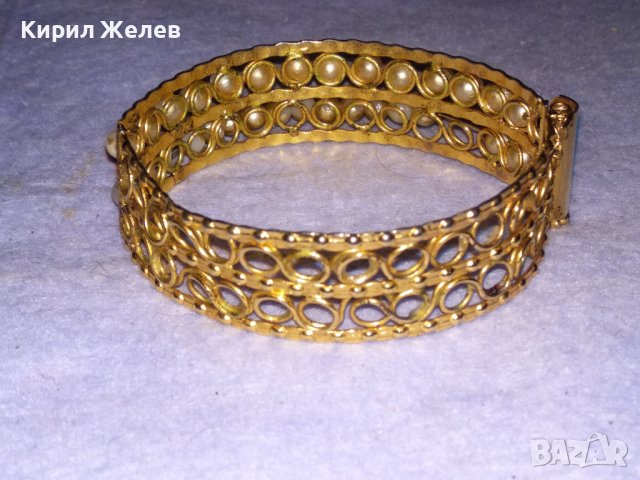СТАРА ПОЗЛАТЕНА ФИЛИГРАННО АЖУРНО РЪЧНО ИЗРАБОТЕНА ПЕРЛЕН ТИП СТОМАНЕНА РЕТРО ГРИВНА 26616, снимка 3 - Антикварни и старинни предмети - 41269264
