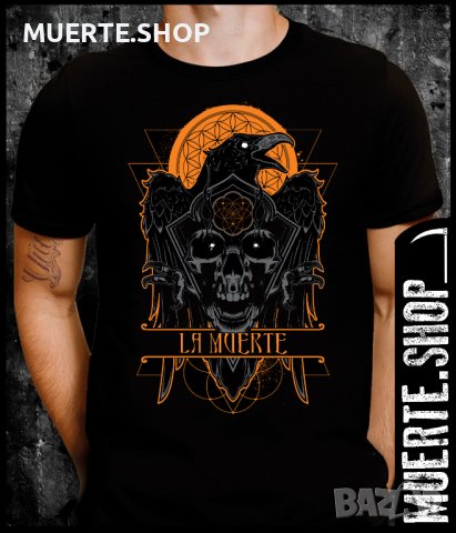 Черна тениска с щампа LA MUERTE EVIL CROW, снимка 1