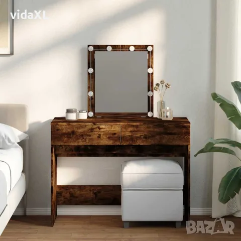 vidaXL Тоалетка с LED, опушен дъб, 100x40x130 см, снимка 2 - Тоалетки - 56148268