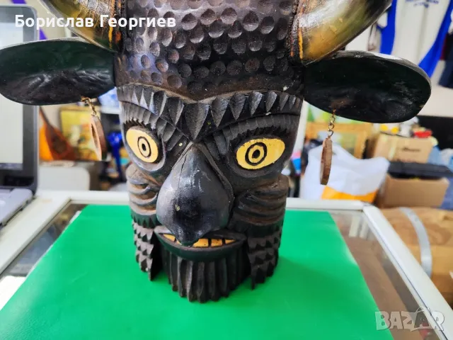 Дървена кукерска маска дърворезба, снимка 5 - Антикварни и старинни предмети - 48845324