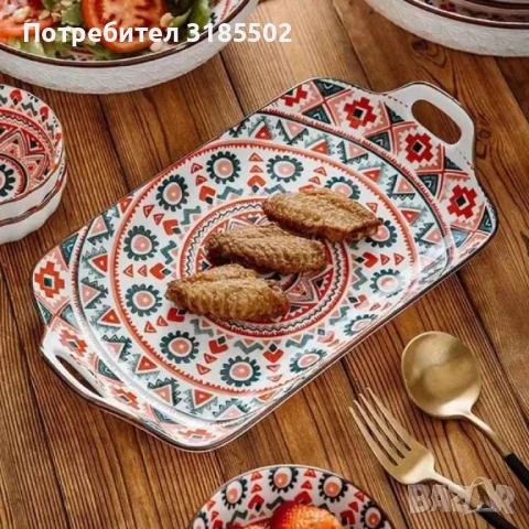 Керамична правоъгълна чиния плато с дръжки, снимка 3 - Прибори за хранене, готвене и сервиране - 51393300