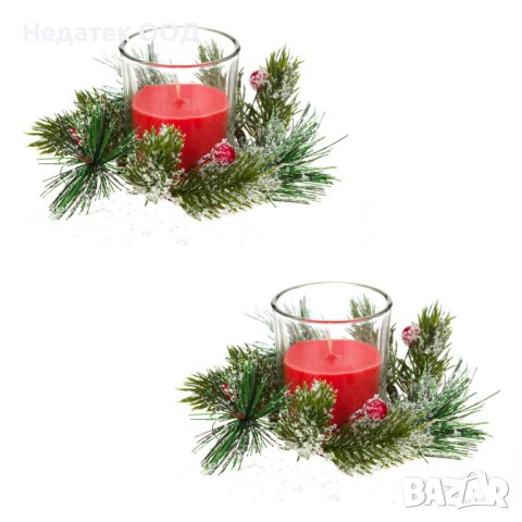 Комплект с коледни  свещници, 10х10х8см, 2 бр., снимка 2 - Декорация за дома - 42726314
