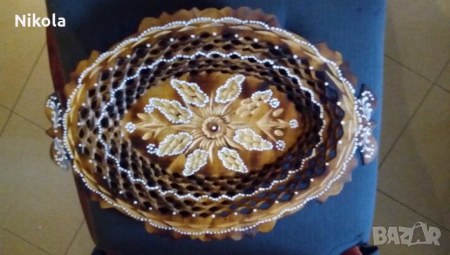 Декоративна дървена купа или чиния ръчно направена 38см / 27см, снимка 4 - Други - 34545504