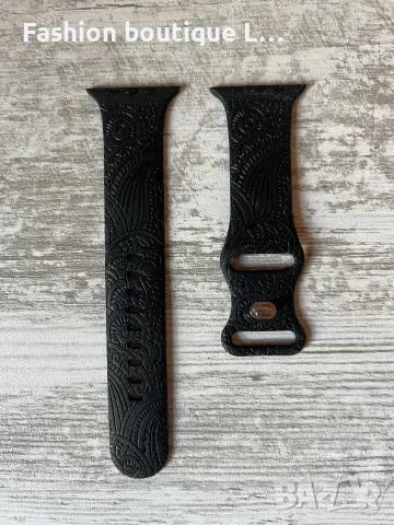 Дамска черна гумена каишка за Apple Watch с релефни детайли 🖤