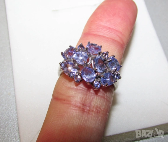 925 сребърен пръстен с автентични камъни танзанит подходящ за подарък, снимка 3 - Пръстени - 53724995
