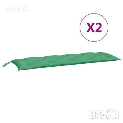vidaXL Възглавници за градински пейки 2 бр зелено 150x50x7 см плат（SKU:315021, снимка 1
