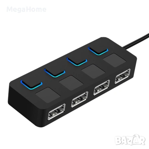 USB разклонител хъб, 4 порта USB 2.0 с индивидуални LED индикатори, 480MBp/s , снимка 2 - Други - 53227906