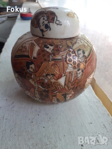 Стара колекционерска ваза буркан Сатцума satsuma порцелан, снимка 7 - Антикварни и старинни предмети - 53456766