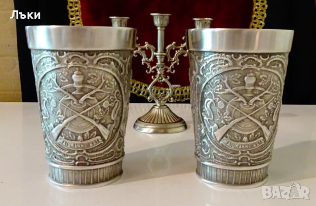 Халба,чаша от калай,ловна тема. , снимка 3 - Антикварни и старинни предмети - 41790809