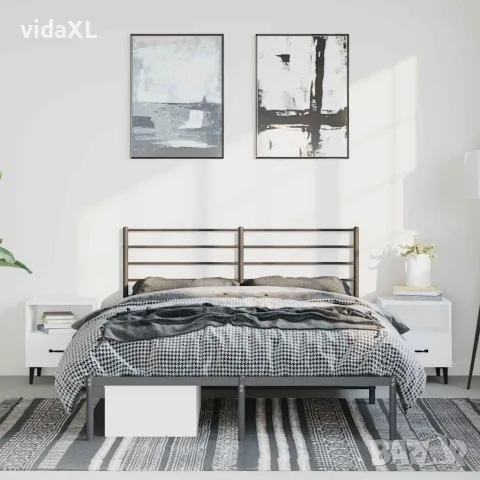 vidaXL Метална рамка за легло с горна табла, черна, 150x200 см, снимка 3 - Спални и легла - 56147215