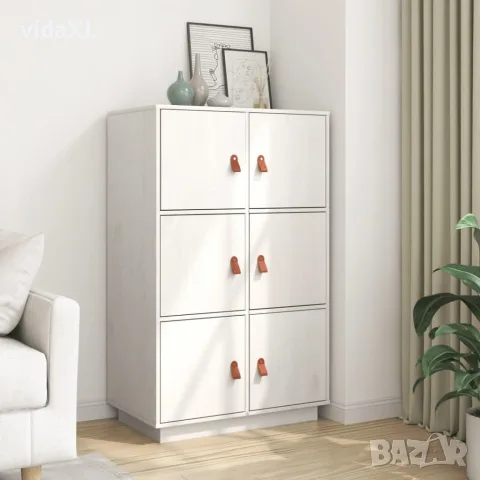 vidaXL Висок шкаф, бял, 67x40x108,5 см, борово дърво масив, снимка 3 - Бюфети - 56147919