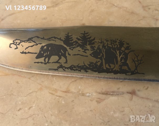 Руски ловен нож с гравирани Глигани стомана 65х13, снимка 3 - Ножове - 33798085