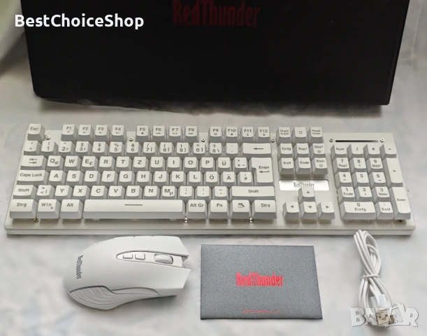 Гейминг RedThunder безжичен комплект клавиатура + мишка (бял), снимка 3 - Клавиатури и мишки - 53459374
