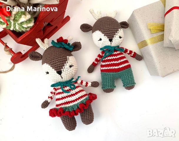 Плетени играчки, коледни еленчета, играчки за деца, коледен подарък за дете, ръчна изработка, снимка 9 - Плюшени играчки - 38913263