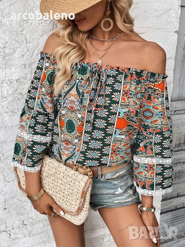 Нова модна блуза с щампа на едно рамо с флорални мотиви , снимка 2 - Ризи - 41292252