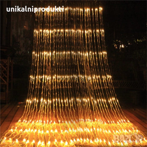 Водопад коледни новогодишни LED лампички 3м х 3м топла светлина с функция валящ сняг, снимка 2 - Лед осветление - 52259442