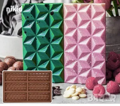 Дубайски шест плочи плочка триъгълници шоколад силиконов молд форма калъп цяла плочка шоколадов блок, снимка 4 - Форми - 47706201