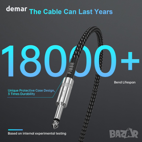 FIBBR кабел за китара 1.8M, кабел под прав ъгъл 1/4 инча, снимка 5 - Други - 44652531