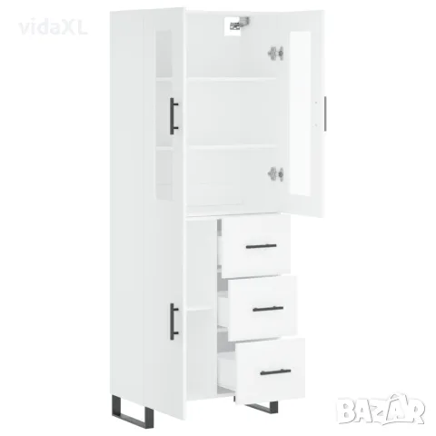 vidaXL Висок шкаф, бял, 69,5x34x180 см, инженерно дърво, снимка 4 - Бюфети - 56146766