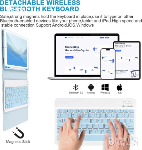 MAYDORHER калъф с клавиатура за iPad A14/А16 10.9 инча, Bluetooth клавиатура, син, снимка 3 - Таблети - 51950378