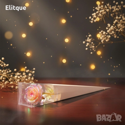 Декоративна роза със златно стъбло в подаръчна кутия, снимка 8 - Декорация за дома - 53074192