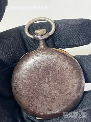 OMEGA Gunmetal джобен часовник с отворен лицев швейцарски 1900 г, снимка 4 - Мъжки - 49204926